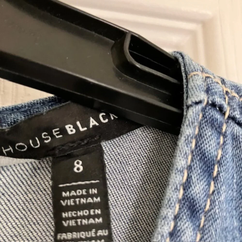 White House Black Market women's denim wrap jumper dress size 8 cowboy core - Picture 3 of 5